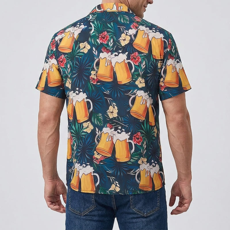 Boccale da birra da uomo con stampa floreale di palme tropicali, camicie hawaiane casual - image 3
