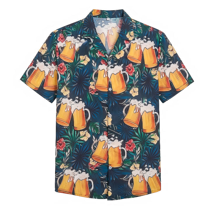 Boccale da birra da uomo con stampa floreale di palme tropicali, camicie hawaiane casual - image 8