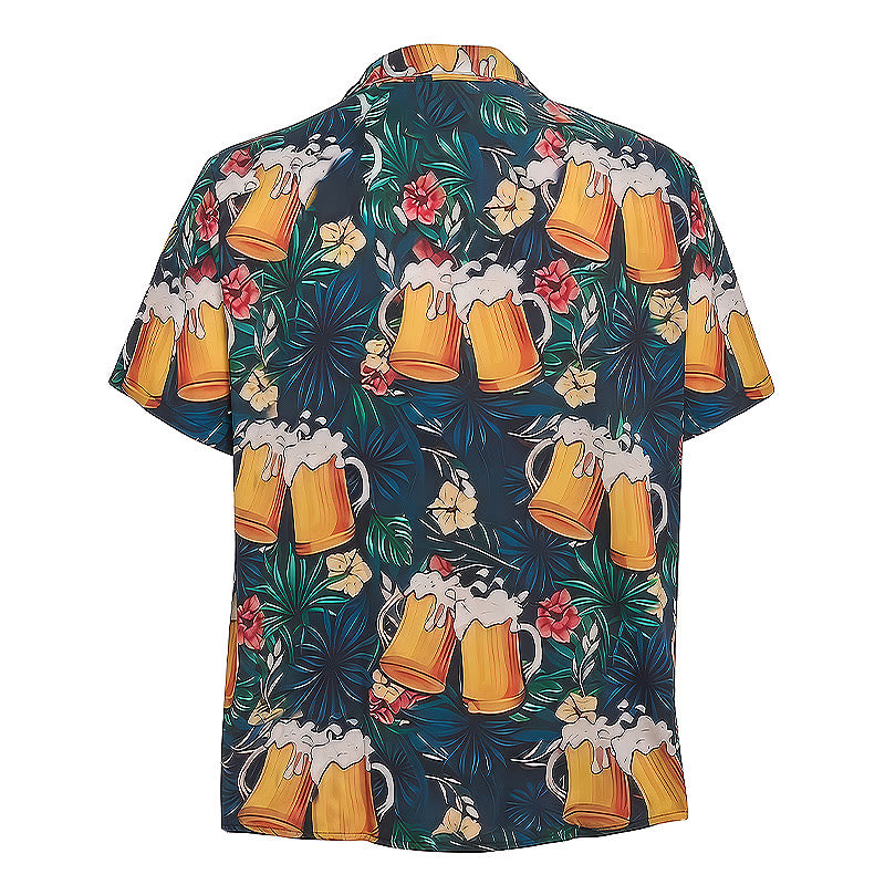 Boccale da birra da uomo con stampa floreale di palme tropicali, camicie hawaiane casual - image 9