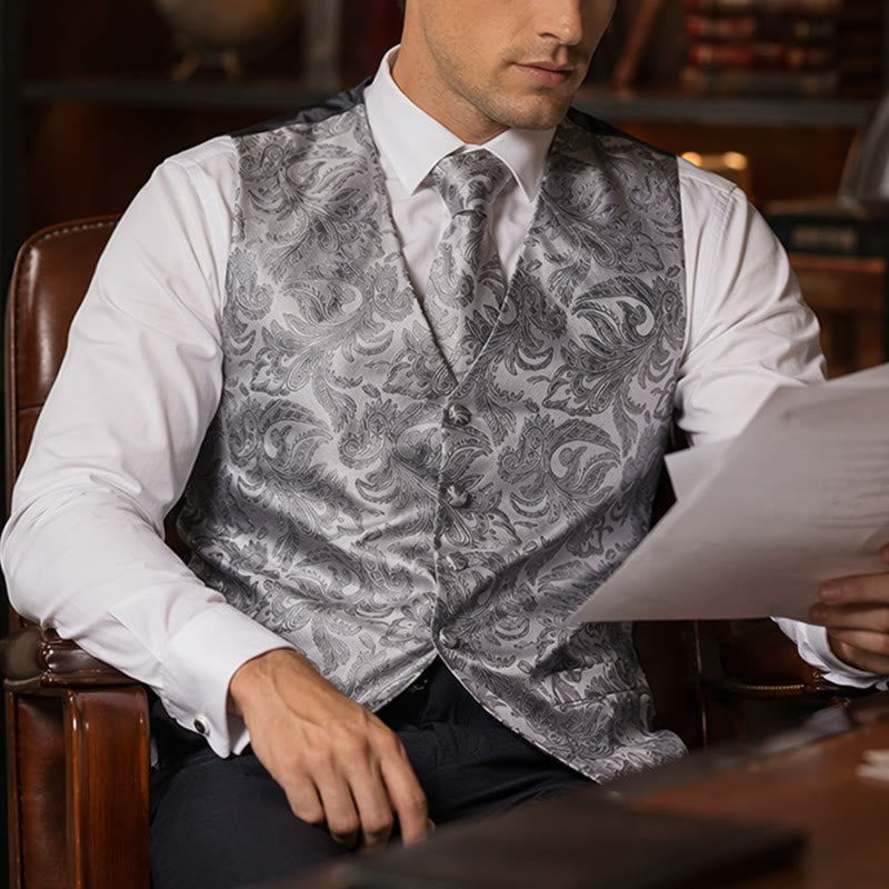 Gilet da uomo versatile con motivo paisley, set completo 3 in 1 con gilet - Grigio argento - 3XL - image 6