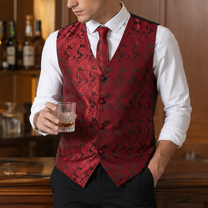 Gilet da uomo versatile con motivo paisley, set completo 4 in 1 - Vino - 3XL - image 0