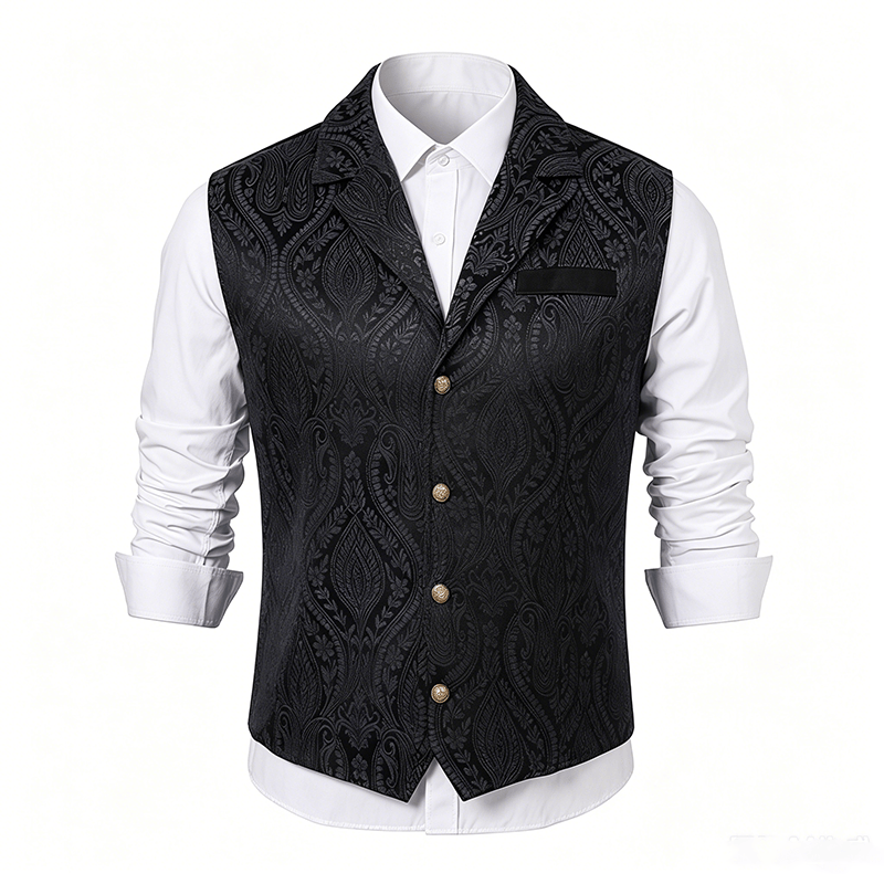 Gilet da uomo in ciniglia stile gotico con motivo floreale jacquard vittoriano, elegante e formale. - image 12
