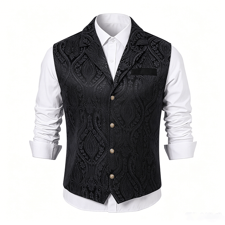 Gilet da uomo in ciniglia stile gotico con motivo floreale jacquard vittoriano, elegante e formale. - image 12