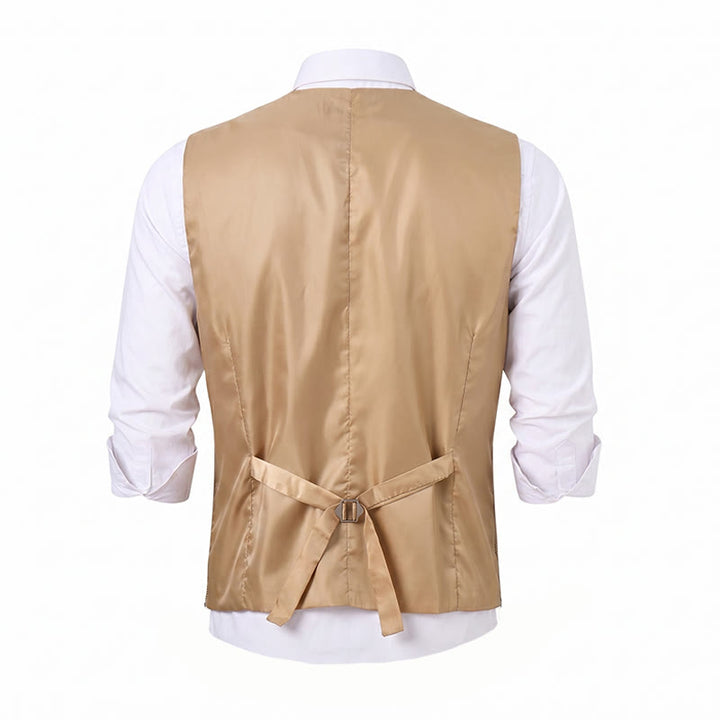Completo da uomo composto da 2 pezzi: gilet da abito formale color kaki rustico con papillon a fantasia paisley. - image 11