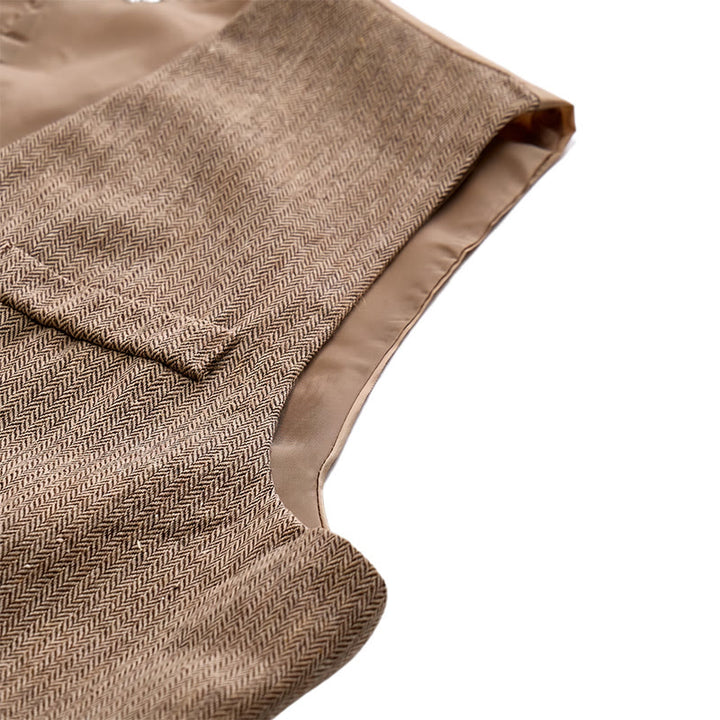 Completo da uomo composto da 2 pezzi: gilet da abito formale color kaki rustico con papillon a fantasia paisley. - image 9