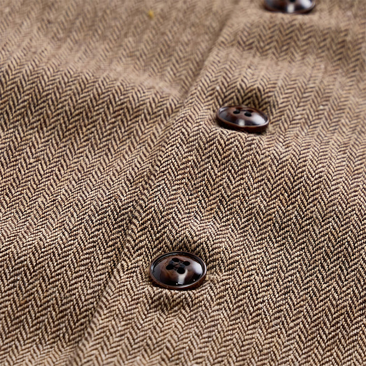 Completo da uomo composto da 2 pezzi: gilet da abito formale color kaki rustico con papillon a fantasia paisley. - image 6