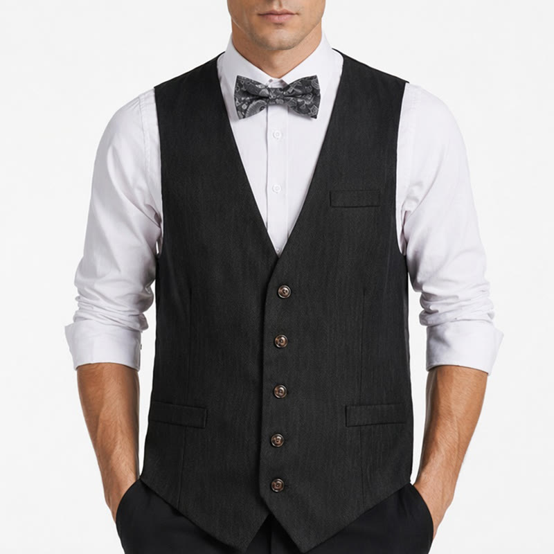 Completo da uomo in 2 pezzi, grigio antracite, con gilet e papillon a fantasia paisley. - image 1