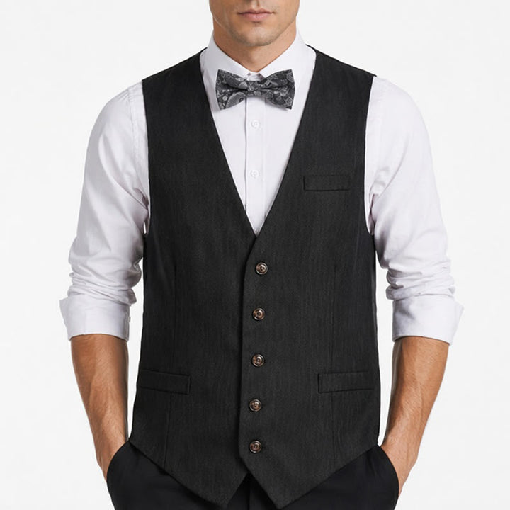 Completo da uomo in 2 pezzi, grigio antracite, con gilet e papillon a fantasia paisley. - image 1