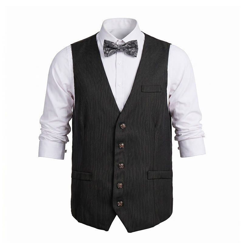Completo da uomo in 2 pezzi, grigio antracite, con gilet e papillon a fantasia paisley. - image 9