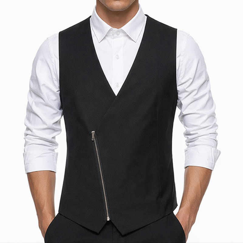 Gilet da uomo moderno con scollo a V e cerniera asimmetrica - image 6