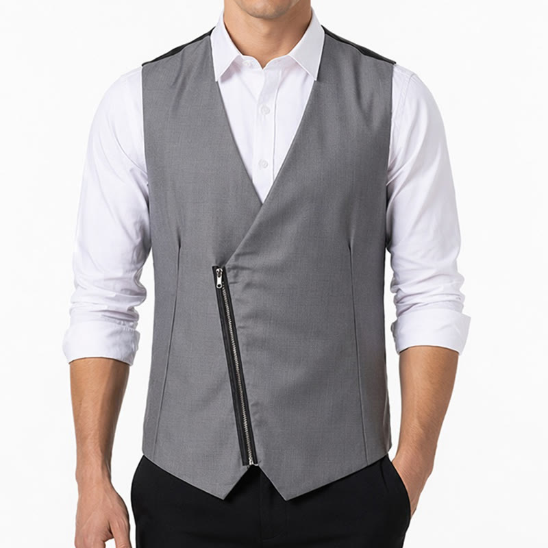 Gilet da uomo moderno con scollo a V e cerniera asimmetrica - image 1