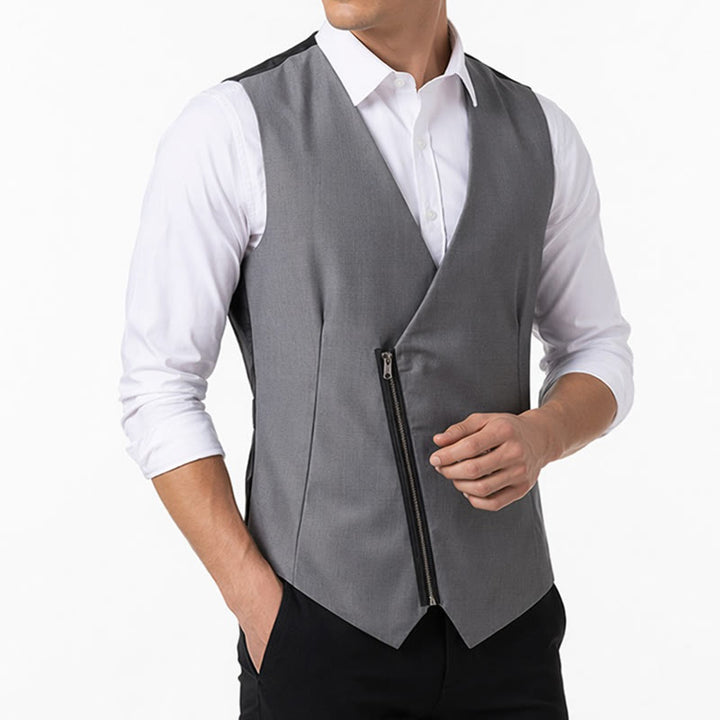 Gilet da uomo moderno con scollo a V e cerniera asimmetrica - image 2