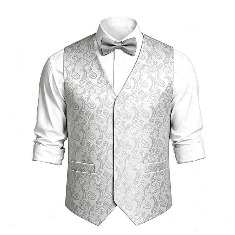 Gilet da uomo in jacquard con stampa paisley floreale e papillon. - image 19