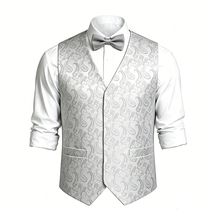 Gilet da uomo in jacquard con stampa paisley floreale e papillon. - image 19