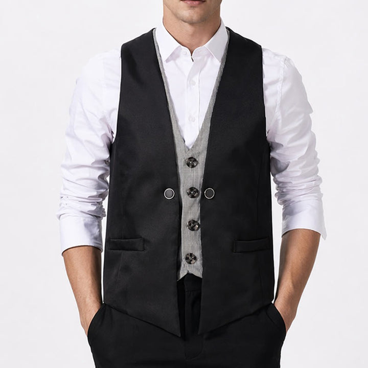 Gilet da uomo in stile urbano bicolore con design a strati effetto finto - image 1