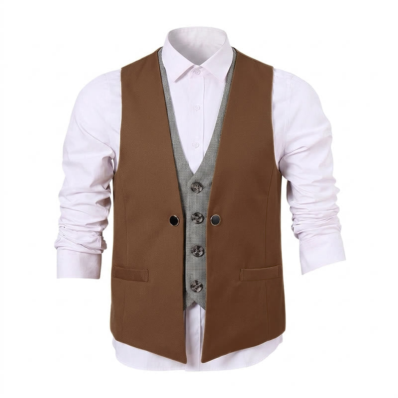Gilet da uomo in stile urbano bicolore con design a strati effetto finto - image 12