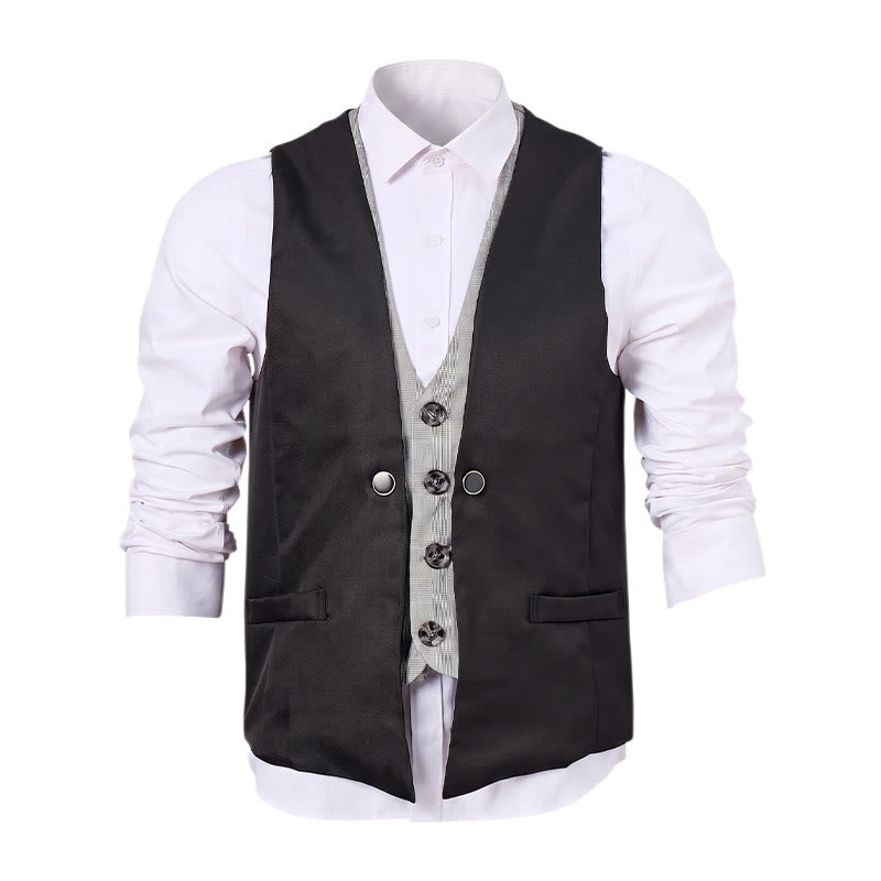 Gilet da uomo in stile urbano bicolore con design a strati effetto finto - image 10