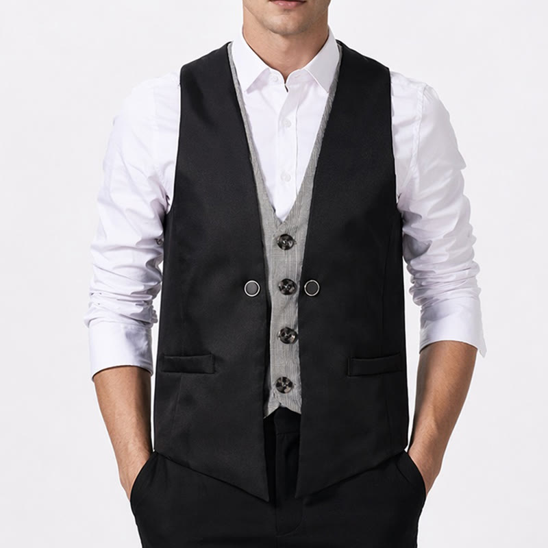 Gilet da uomo in stile urbano bicolore con design a strati effetto finto - image 1