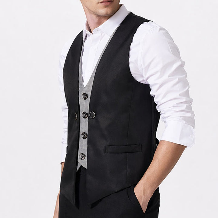 Gilet da uomo in stile urbano bicolore con design a strati effetto finto - image 2