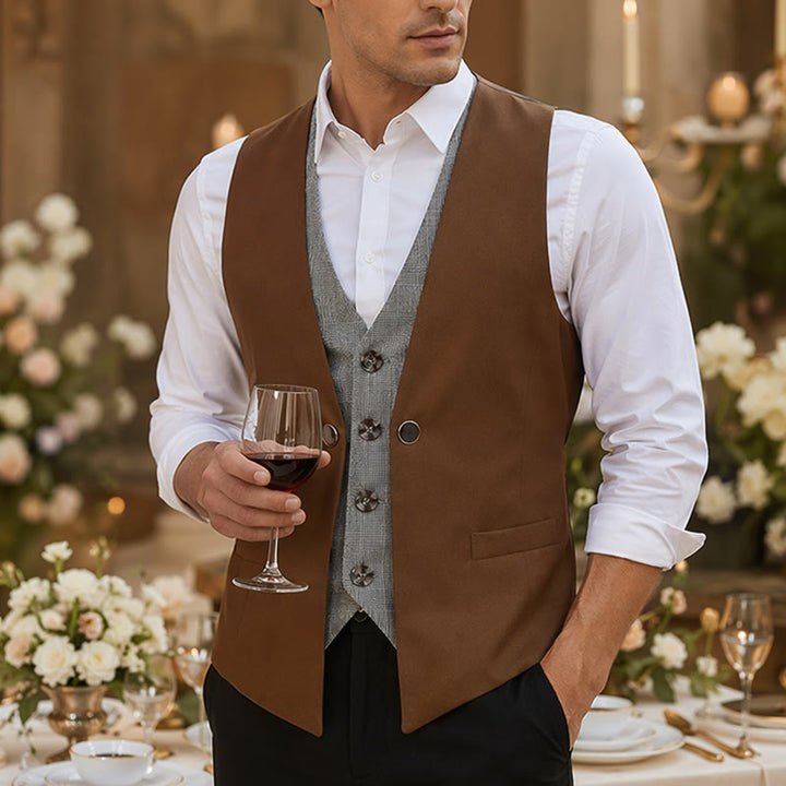 Gilet da uomo in stile urbano bicolore con design a strati effetto finto - Marrone - 2XL - image 4