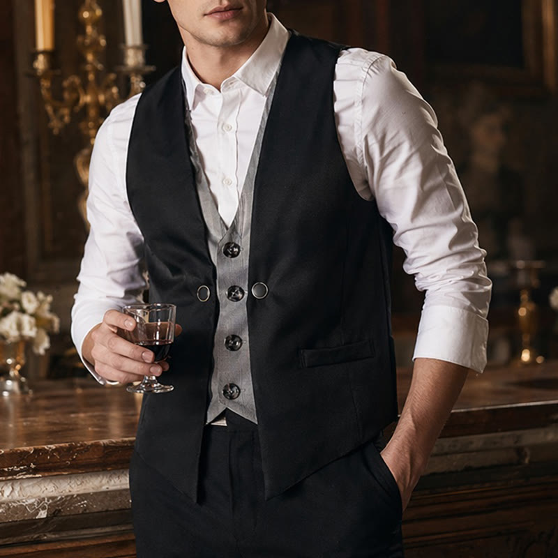 Gilet da uomo in stile urbano bicolore con design a strati effetto finto - Nero - 2XL - image 0