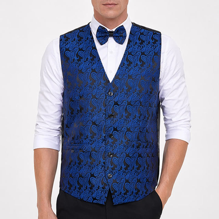 Gilet da uomo in jacquard con stampa paisley floreale e papillon. - image 1