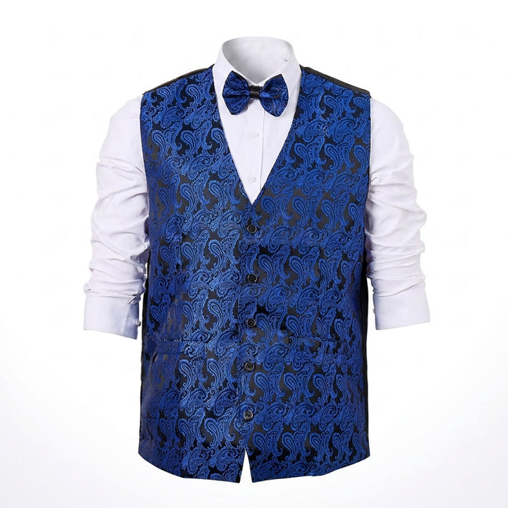 Gilet da uomo in jacquard con stampa paisley floreale e papillon. - image 16