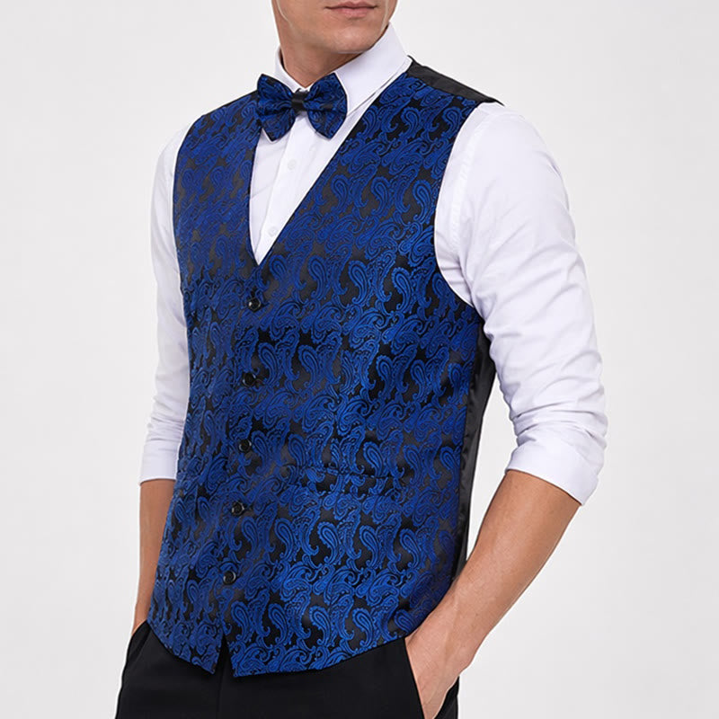Gilet da uomo in jacquard con stampa paisley floreale e papillon. - image 2