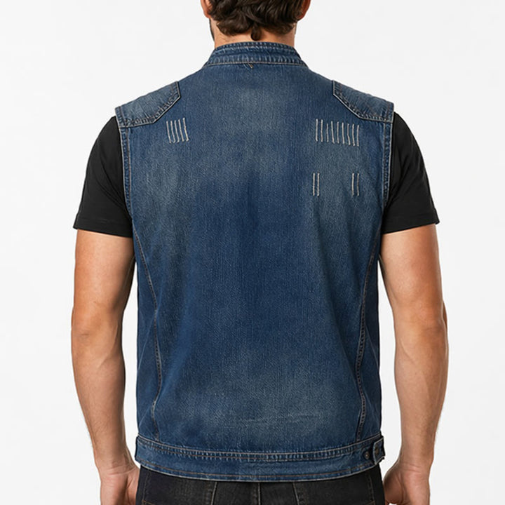 Gilet da uomo Urban Rebel in denim lavato con cerniera, stile biker. - image 2