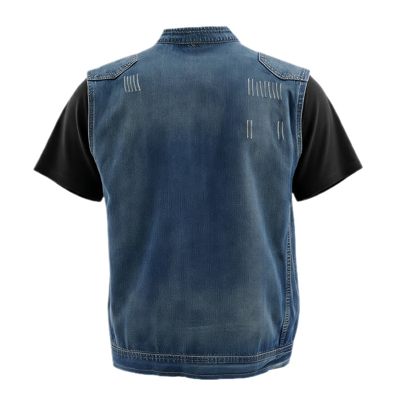 Gilet da uomo Urban Rebel in denim lavato con cerniera, stile biker. - image 9