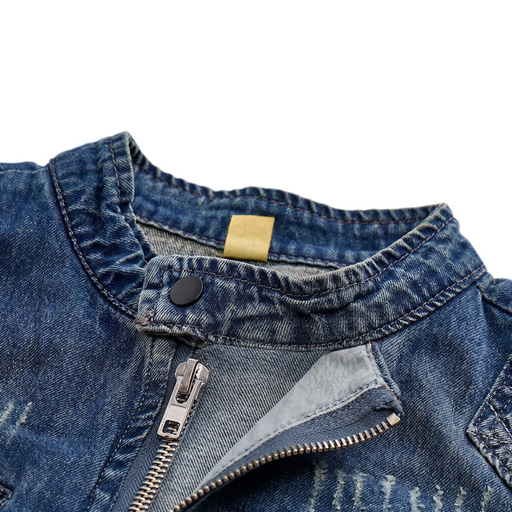 Gilet da uomo Urban Rebel in denim lavato con cerniera, stile biker. - image 4
