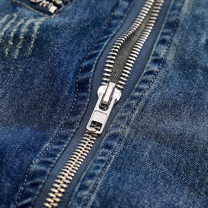 Gilet da uomo Urban Rebel in denim lavato con cerniera, stile biker. - image 6