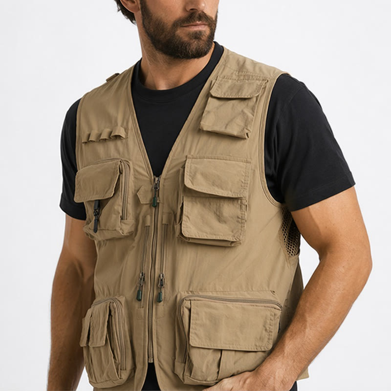 Gilet da pesca multiuso leggero con fodera in rete e tasche multiple. - image 3