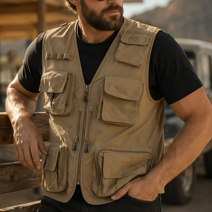 Gilet da pesca multiuso leggero con fodera in rete e tasche multiple. - Cachi - 7XL - image 0