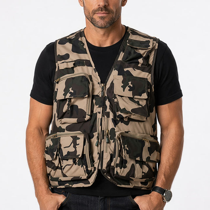 Gilet mimetico da caccia, multitasche, leggero, foderato in rete. - image 1