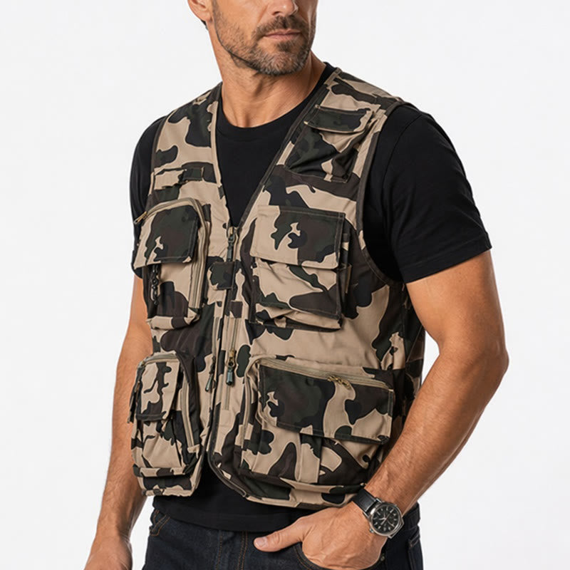 Gilet mimetico da caccia, multitasche, leggero, foderato in rete. - image 3