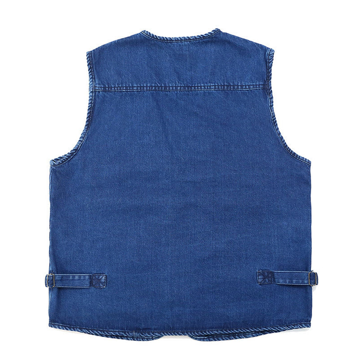 Gilet in denim senza maniche stile techwear vintage con cerniera multipla - image 7