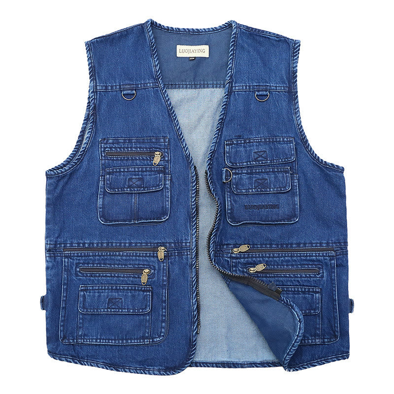 Gilet in denim senza maniche stile techwear vintage con cerniera multipla - image 6
