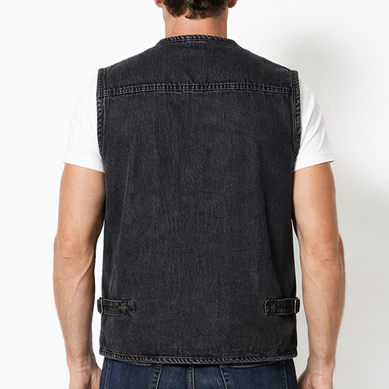 Gilet in denim senza maniche stile techwear vintage con cerniera multipla - image 2