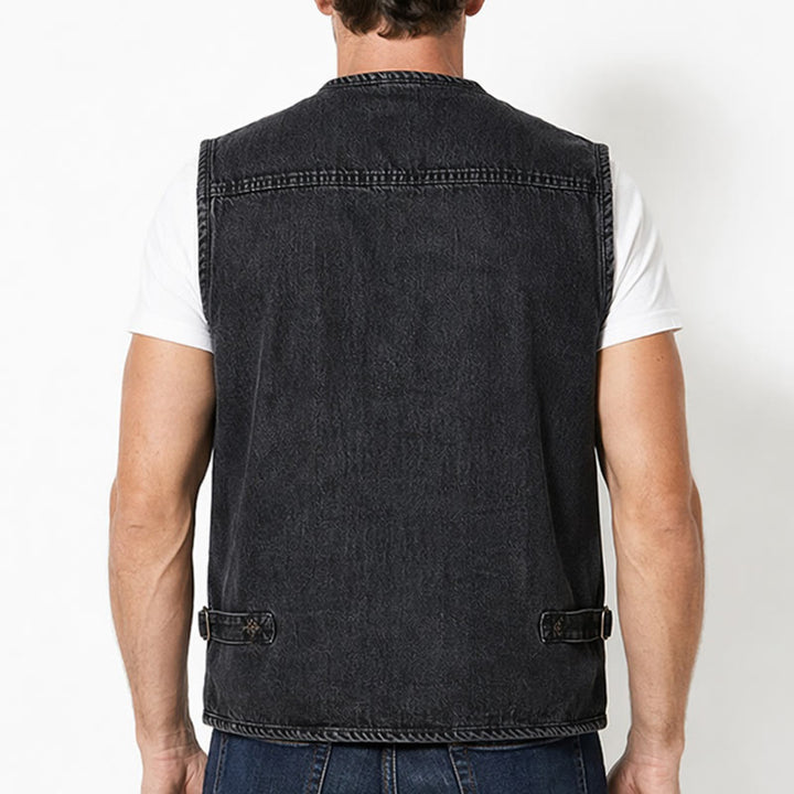 Gilet in denim senza maniche stile techwear vintage con cerniera multipla - image 2