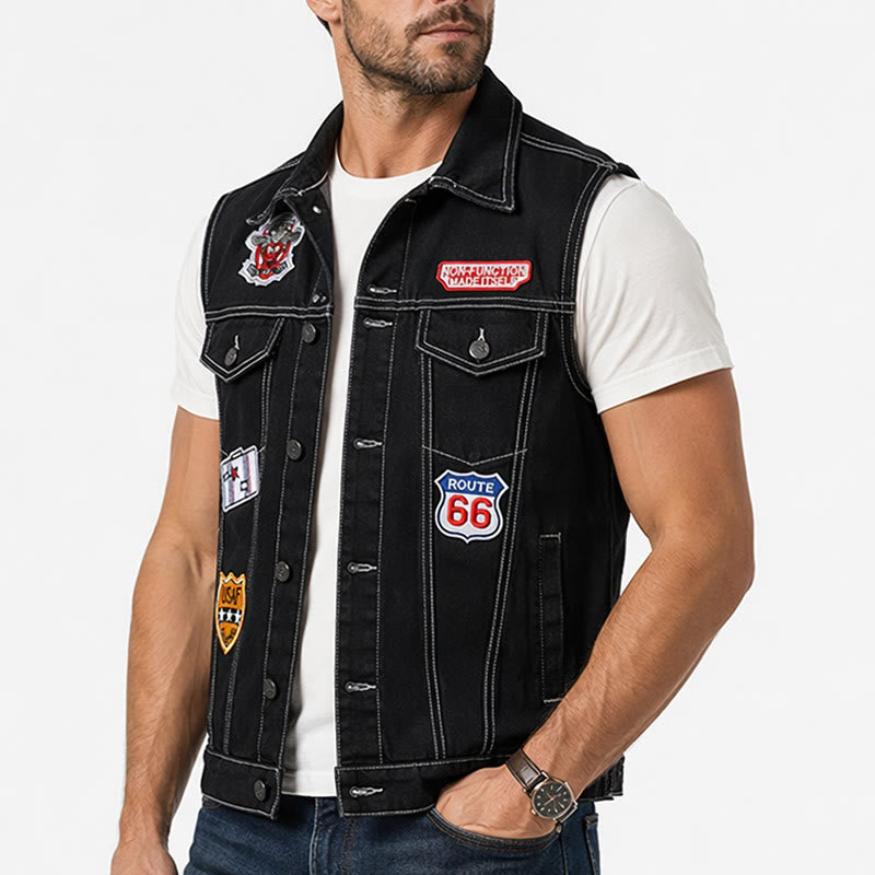 Gilet in denim nero patchwork Highway Rebel - image 3