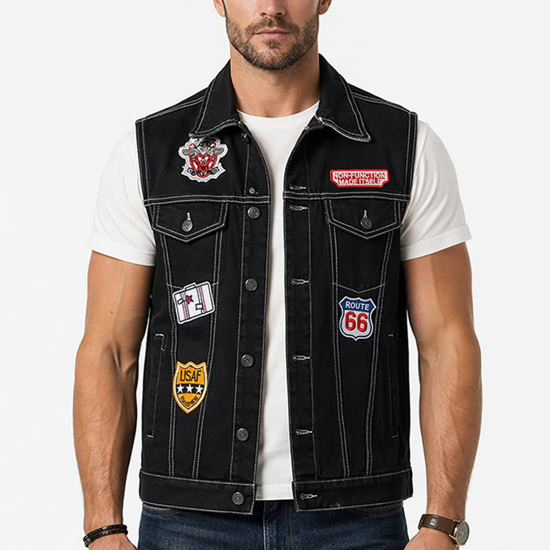 Gilet in denim nero patchwork Highway Rebel - image 1