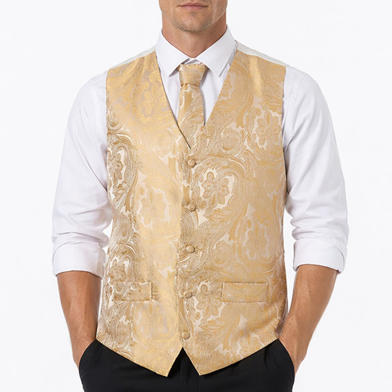 Completo da uomo vintage con gilet in jacquard paisley e abito formale. - image 1