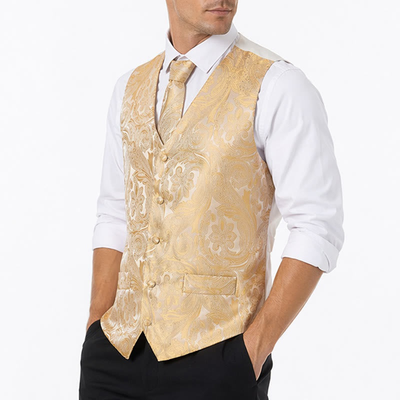 Completo da uomo vintage con gilet in jacquard paisley e abito formale. - image 2