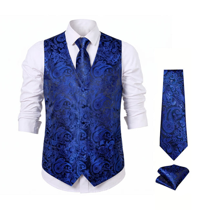 Completo da uomo vintage con gilet in jacquard paisley e abito formale. - image 18