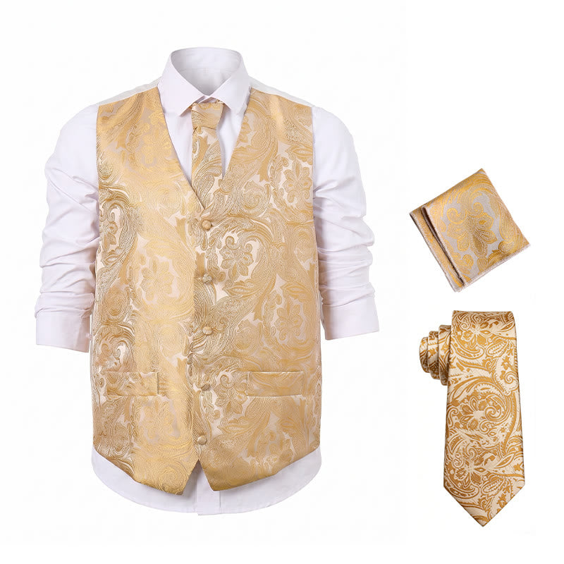 Completo da uomo vintage con gilet in jacquard paisley e abito formale. - image 17