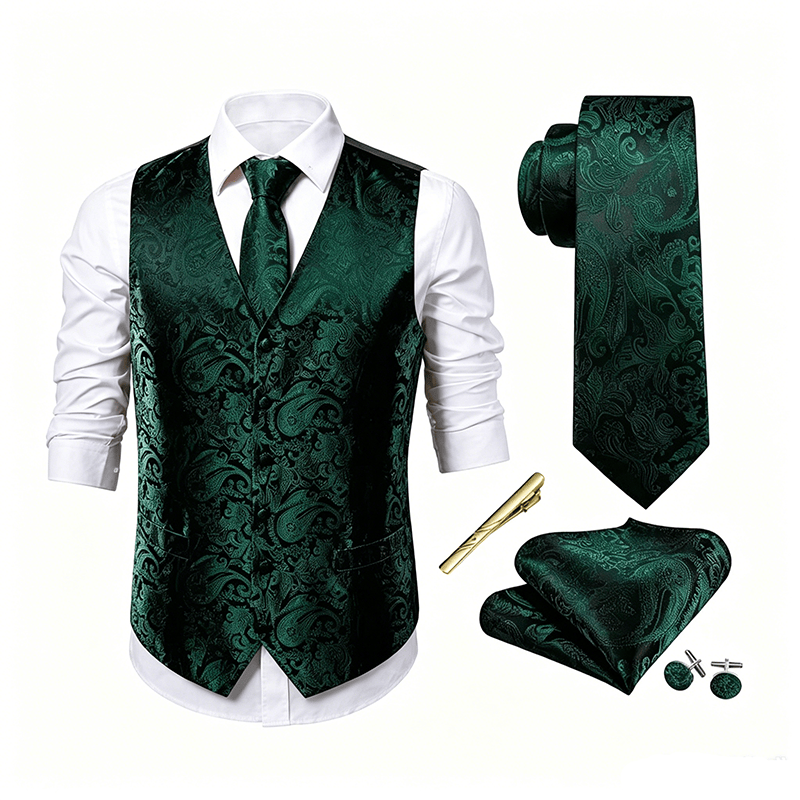 Completo da uomo vintage con gilet in jacquard paisley e abito formale. - image 19