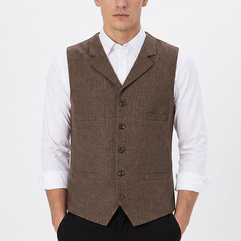 Gilet da abito da uomo a spina di pesce con catena decorativa - image 1