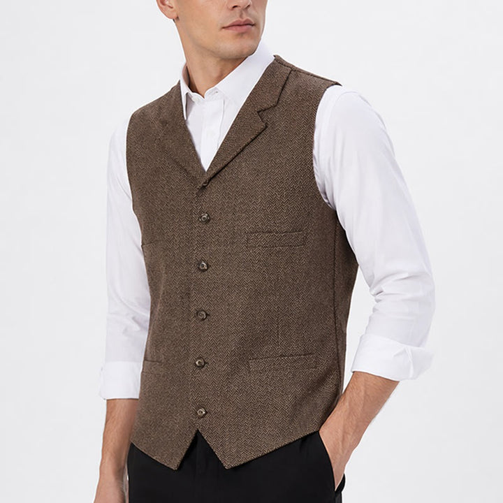 Gilet da abito da uomo a spina di pesce con catena decorativa - image 2