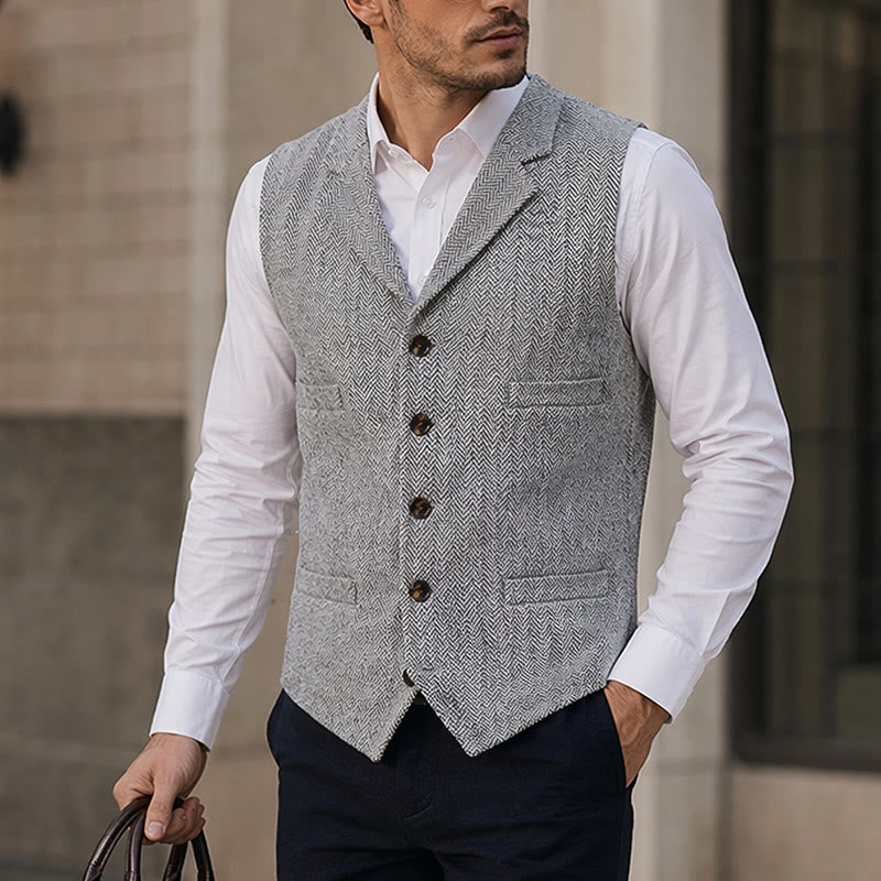 Gilet da abito da uomo a spina di pesce con catena decorativa - Argento - 4XL - image 4